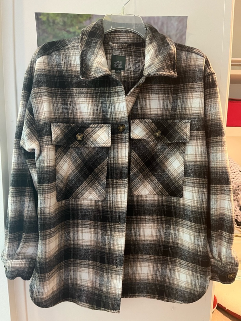wild fable Black, Brown & Cream Plaid Shacket M